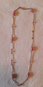 Fashion Pink Bead & Gold Tone Necklace
